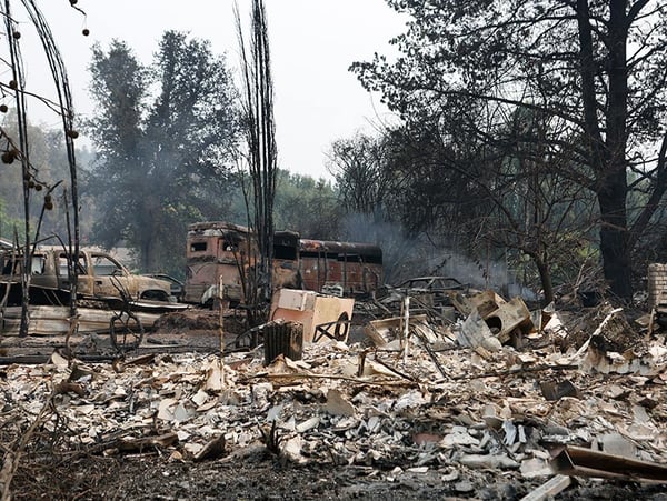Only rubble remained of some buildings on July 28, 2018, after the Carr Fire passed through in a Redding neighborhood.